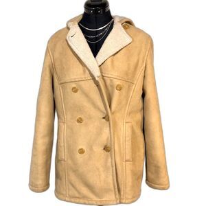 Outbrook Camel Sherpa Lined Double Breasted Peacoat